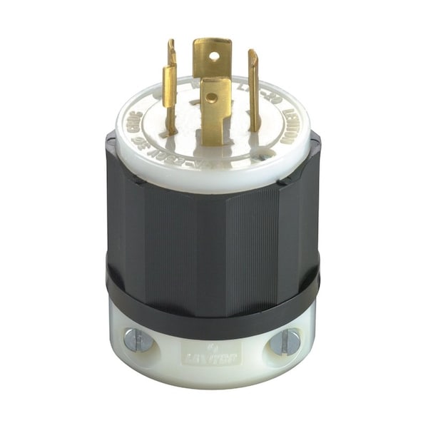 Locking Plug, L15-20P, 20 A, 250V AC, Three Phase, 3 Pole, Screw Terminals, Black, White